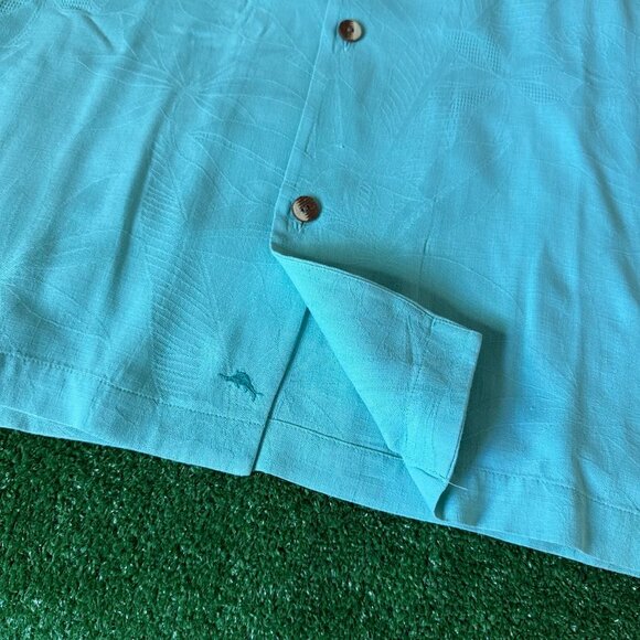 Tommy Bahama Short Sleeve Floral Textured Woven Silk Solid Green Shirt Size XL - Picture 4 of 16